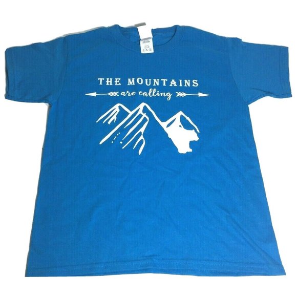 Gildan Other - The Mountains Are Calling, Tee Shirt Youth S Blue, Gildan, Play Camping …